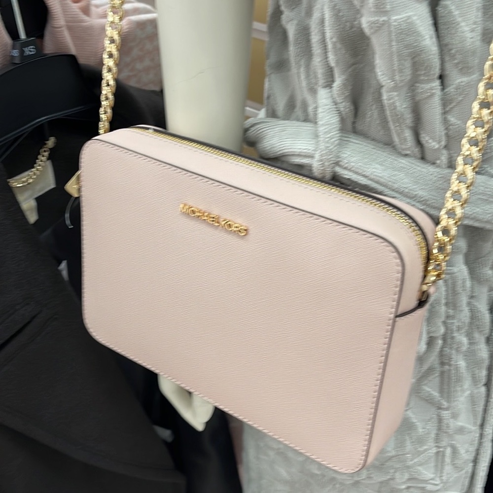 Michael Kors Jet Set Item Large East West Zip Crossbody Leather Powder Blush - Picture 8 of 16